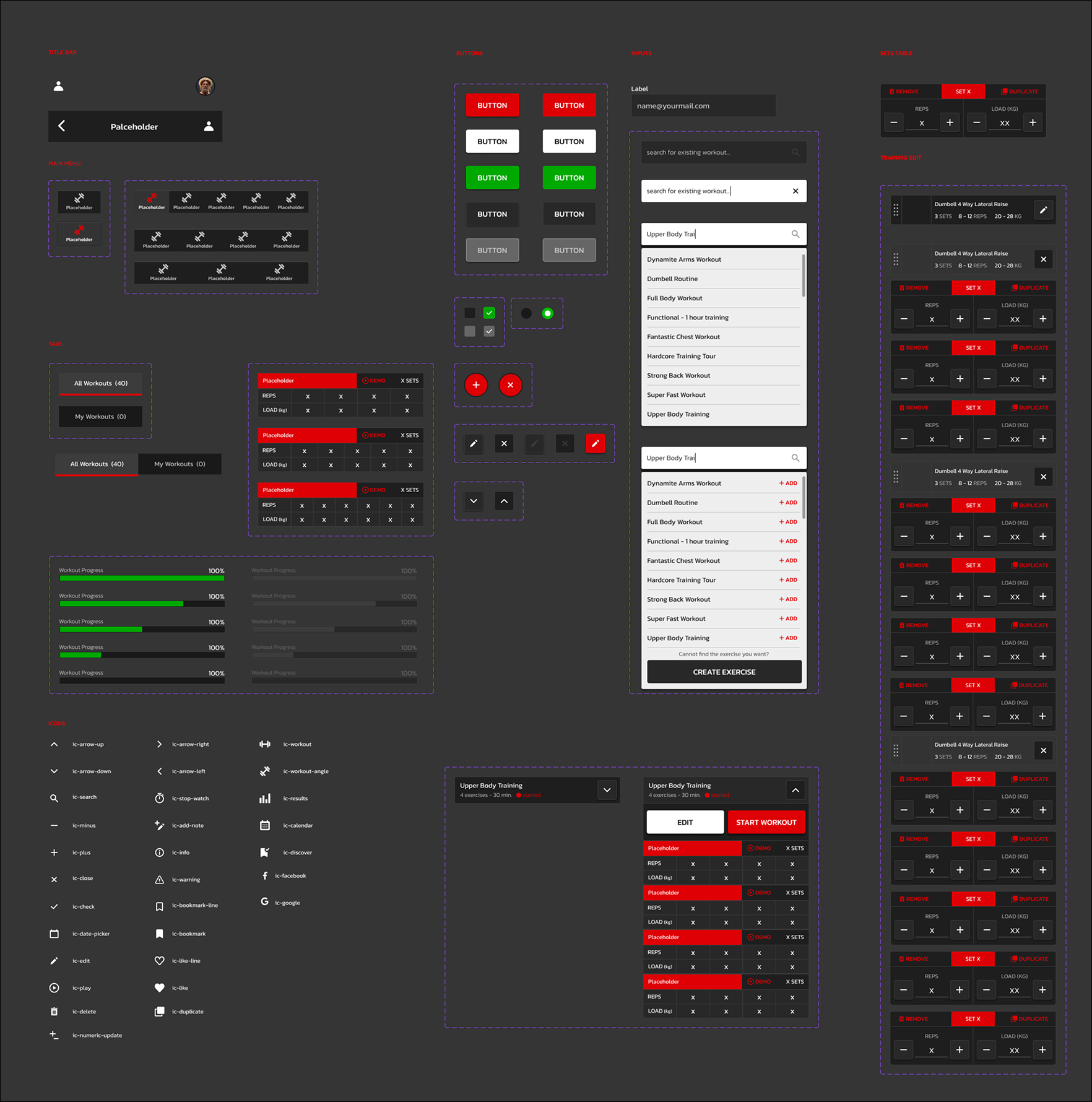 powerfit high-fidelity UI component library: buttons, inputs, cards, navigation and progress elements